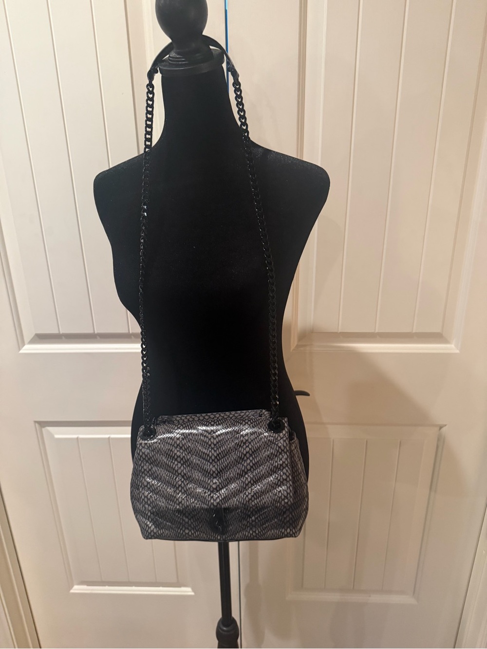 Rebecca Minkoff Black Snake-Print Chain Shoulder Bag